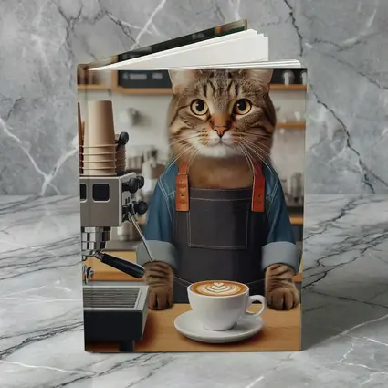 Tabby Cat Barista Coffee Shop Art