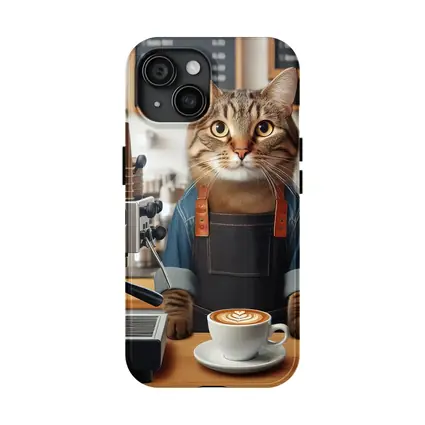 Tabby Cat Barista Coffee Shop Art