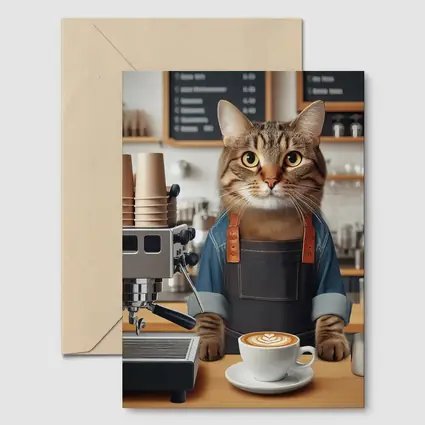 Tabby Cat Barista Coffee Shop Art