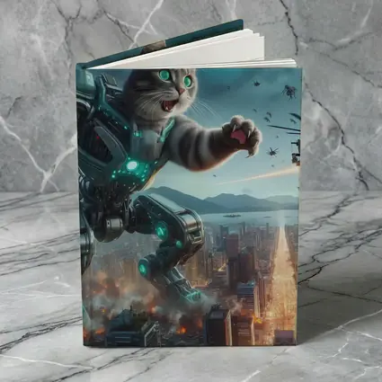 Giant Robot Cat Attacking Futuristic City Night