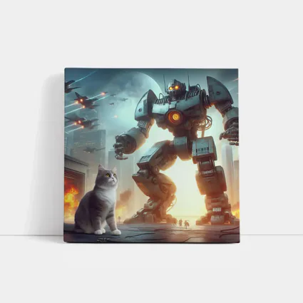 Cat and Giant Robot Futuristic City Battle