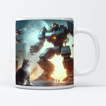 Cat and Giant Robot Futuristic City Battle