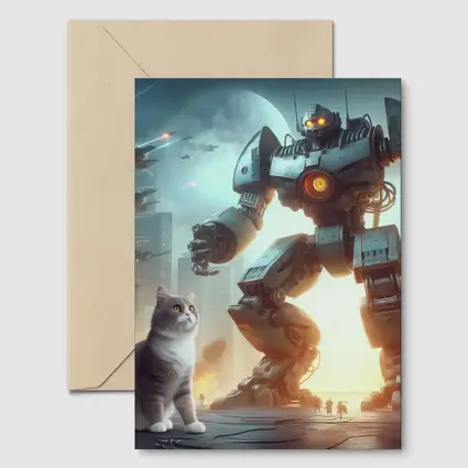 Cat and Giant Robot Futuristic City Battle