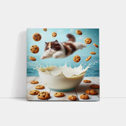 Persian Kitten Diving Into Milk Bowl