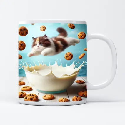Persian Kitten Diving Into Milk Bowl