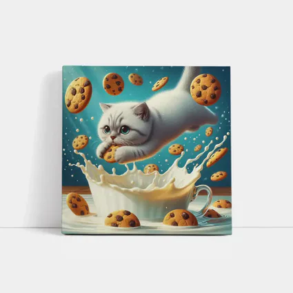 White Cat Diving Into Milk Cookie Fantasy