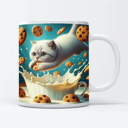 White Cat Diving Into Milk Cookie Fantasy