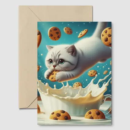 White Cat Diving Into Milk Cookie Fantasy