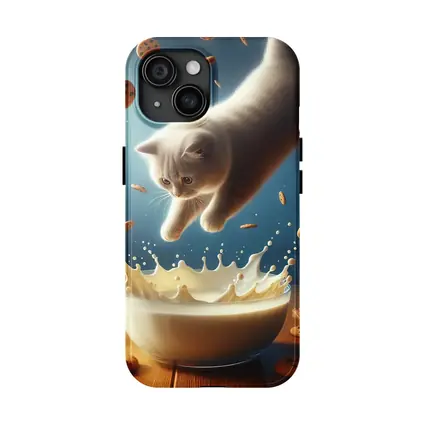 British Shorthair Kitten Diving Into Milk Bowl