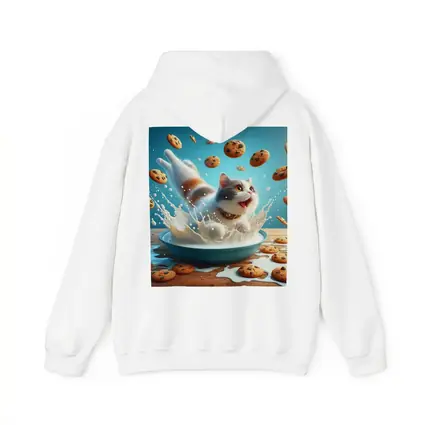 Playful Cat Splashing Milk With Flying Cookies