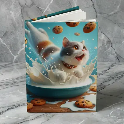 Playful Cat Splashing Milk With Flying Cookies
