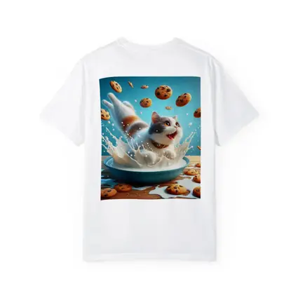 Playful Cat Splashing Milk With Flying Cookies