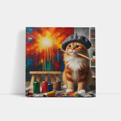 Scottish Fold Cat Artist Beret Painting Studio