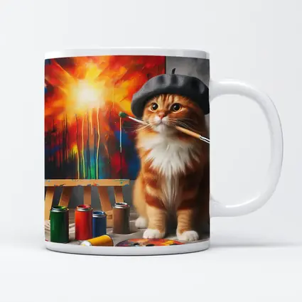 Scottish Fold Cat Artist Beret Painting Studio