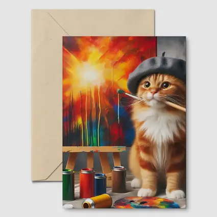 Scottish Fold Cat Artist Beret Painting Studio