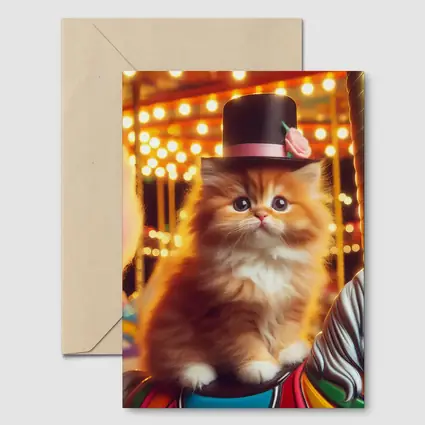 Fluffy Orange Kitten Top Hat Carousel