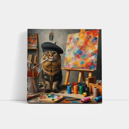 Artist Cat Beret Painting Studio Art