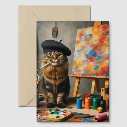 Artist Cat Beret Painting Studio Art