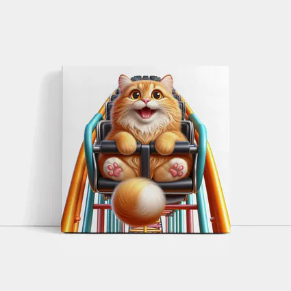 Happy Orange Cat Riding Roller Coaster
