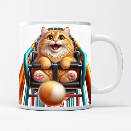 Happy Orange Cat Riding Roller Coaster