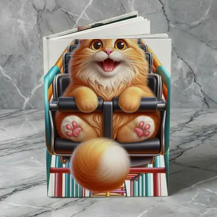 Happy Orange Cat Riding Roller Coaster