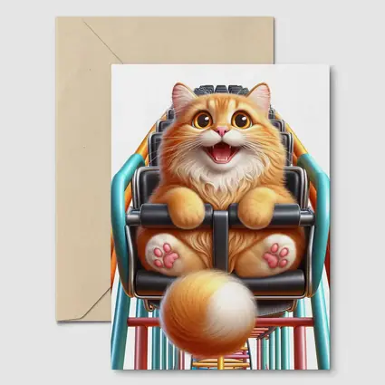 Happy Orange Cat Riding Roller Coaster