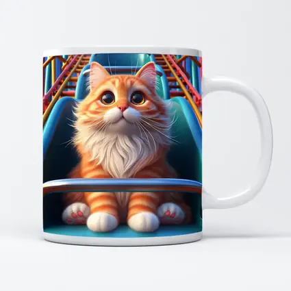 Orange Cat Riding Roller Coaster Cartoon Art