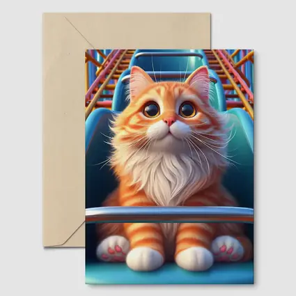 Orange Cat Riding Roller Coaster Cartoon Art
