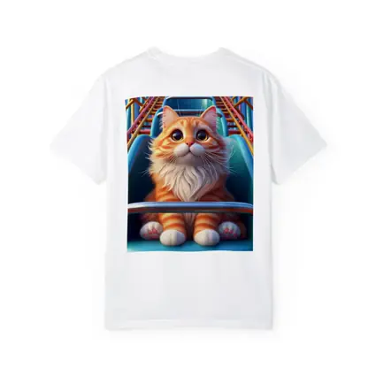 Orange Cat Riding Roller Coaster Cartoon Art