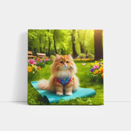 Fluffy Orange Cat on Yoga Mat Park