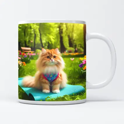 Fluffy Orange Cat on Yoga Mat Park
