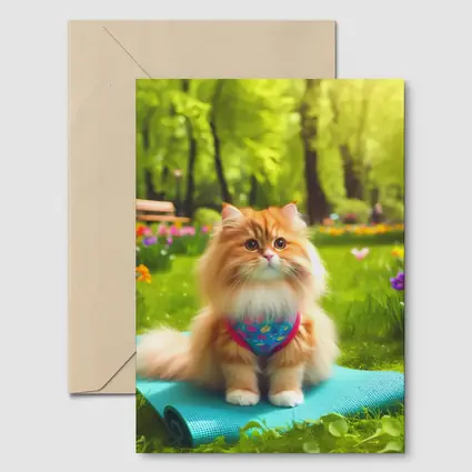 Fluffy Orange Cat on Yoga Mat Park