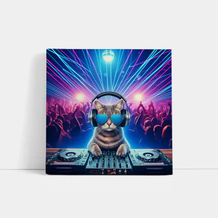 DJ Cat Spinning Decks Disco Party