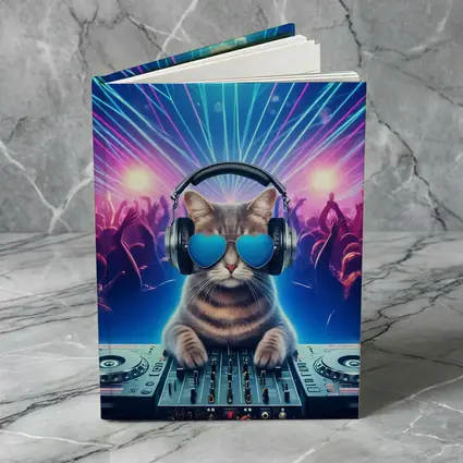 DJ Cat Spinning Decks Disco Party