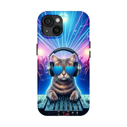 DJ Cat Spinning Decks Disco Party