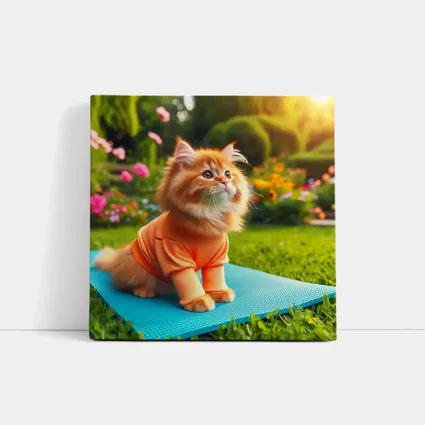 Fluffy Orange Cat Yoga Mat Garden