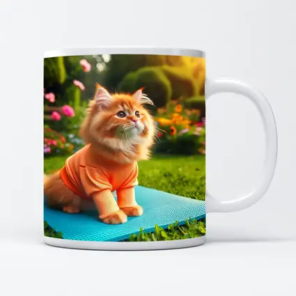 Fluffy Orange Cat Yoga Mat Garden