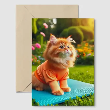Fluffy Orange Cat Yoga Mat Garden