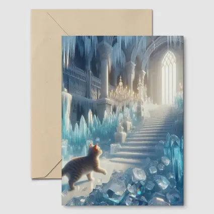 Cat Exploring Frozen Crystal Ice Palace