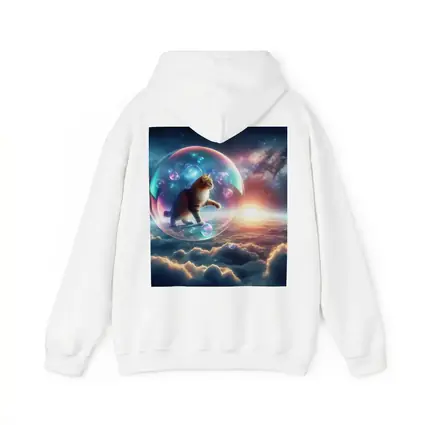 Cat Inside Bubble Floating Above Clouds