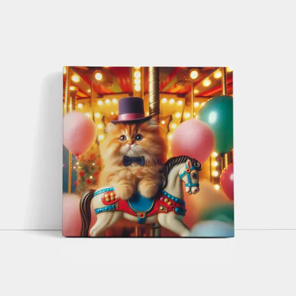 Fluffy Orange Cat Carousel Carnival Scene