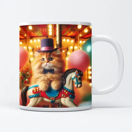 Fluffy Orange Cat Carousel Carnival Scene