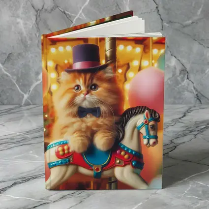 Fluffy Orange Cat Carousel Carnival Scene