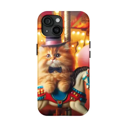Fluffy Orange Cat Carousel Carnival Scene