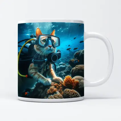 Orange Cat Scuba Diver Underwater Coral Reef