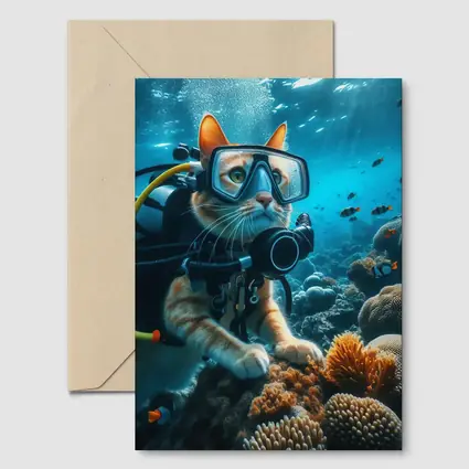 Orange Cat Scuba Diver Underwater Coral Reef