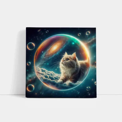 Fluffy Cat Floating Space Bubble Galaxy