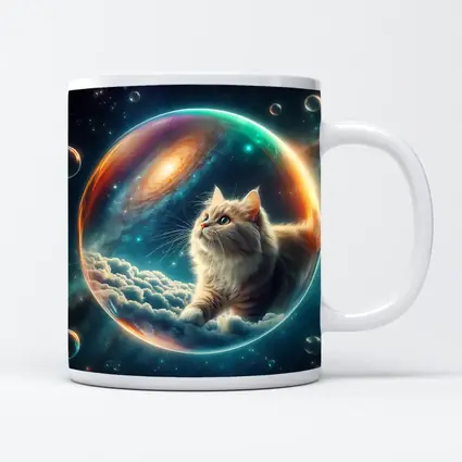 Fluffy Cat Floating Space Bubble Galaxy