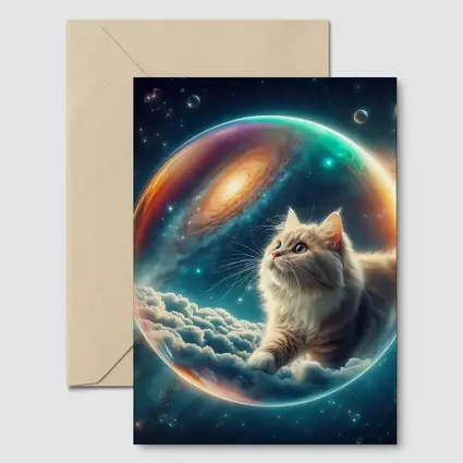 Fluffy Cat Floating Space Bubble Galaxy
