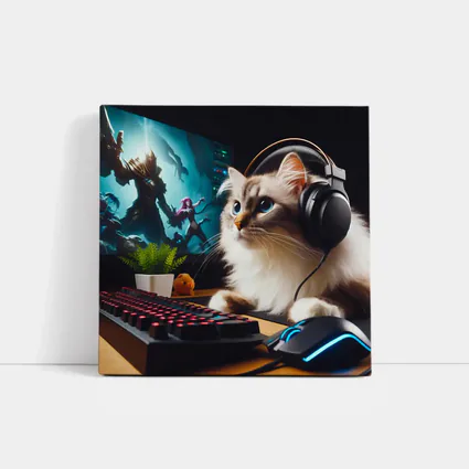 Ragdoll Cat Gaming Setup With Headphones